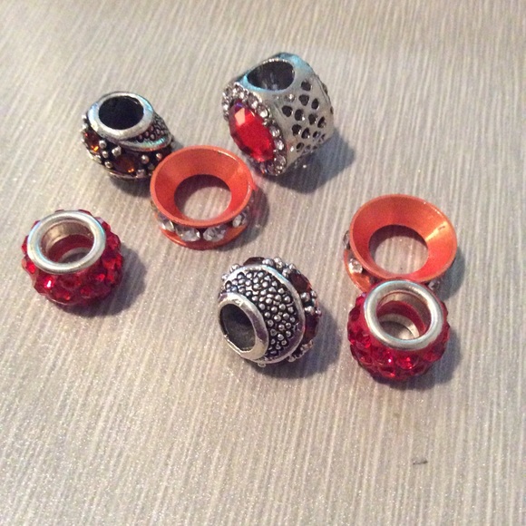 🌺7PC ORANGE BLING BEAD CHARMS DIY WIDE HOLE BOHO - Picture 2 of 7